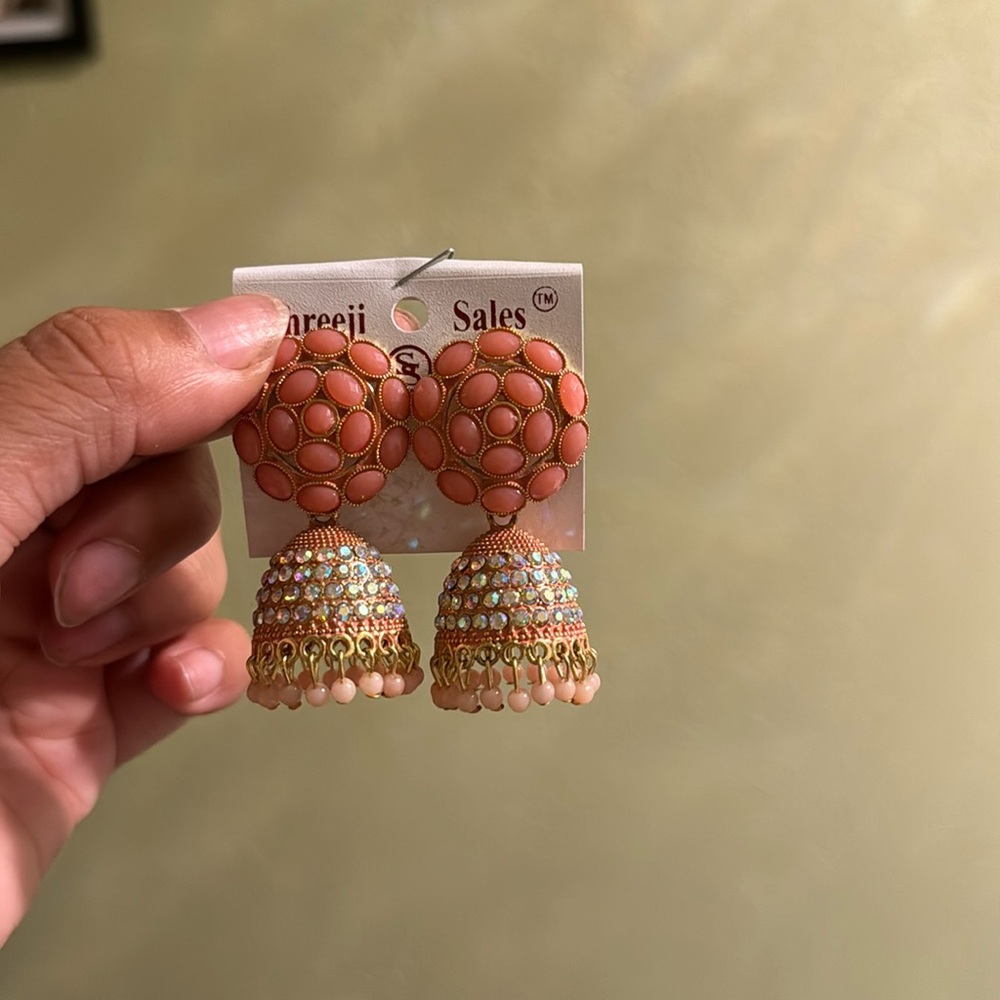 Cute pink Indian jhumki earrings